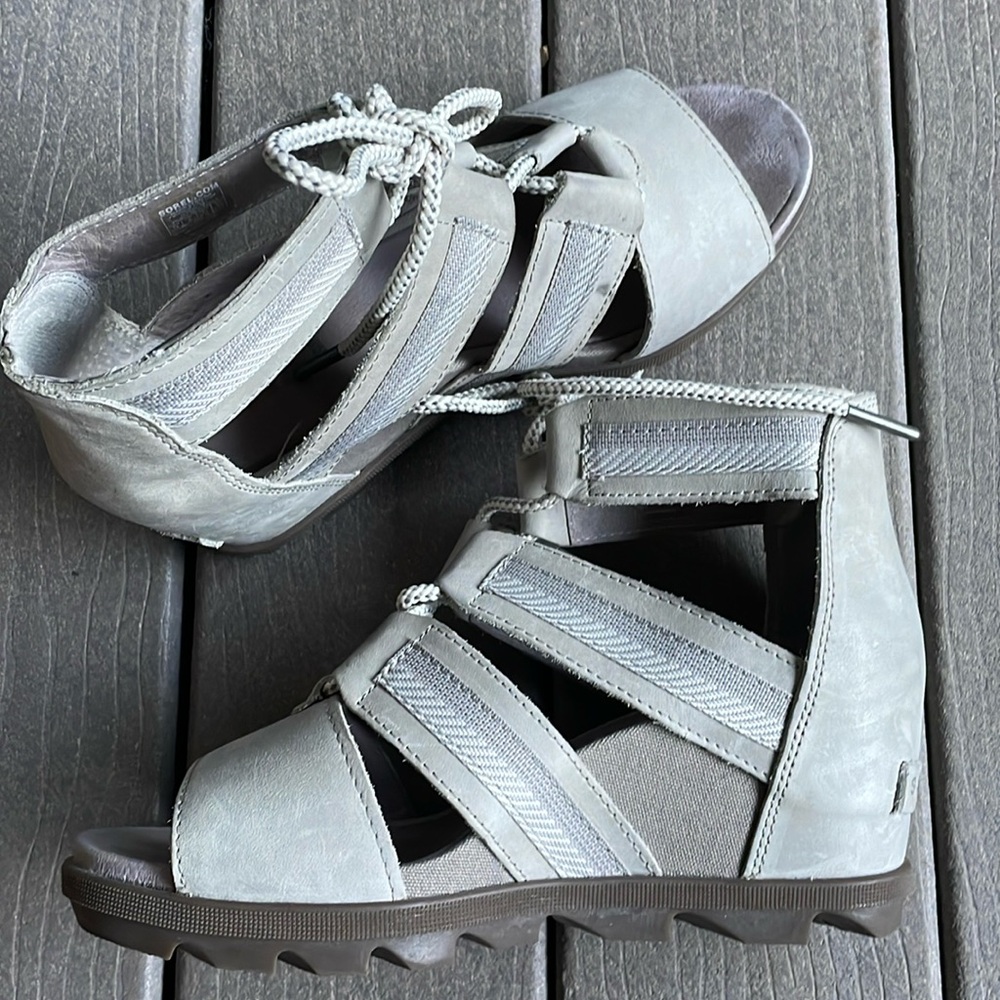 Sorel Joanie II Lace Webbing Wedge Sandals – Open Toe Cutout Heel • Size 10 - Picture 13 of 13